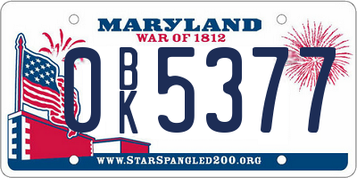 MD license plate 0BK5377
