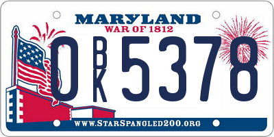 MD license plate 0BK5378