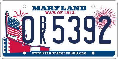 MD license plate 0BK5392