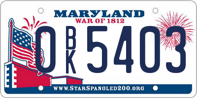 MD license plate 0BK5403