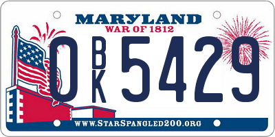 MD license plate 0BK5429
