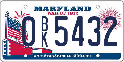 MD license plate 0BK5432