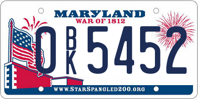 MD license plate 0BK5452