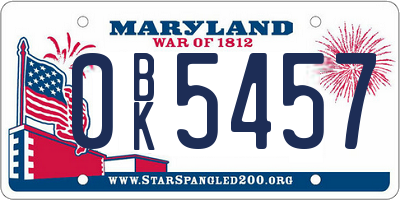 MD license plate 0BK5457