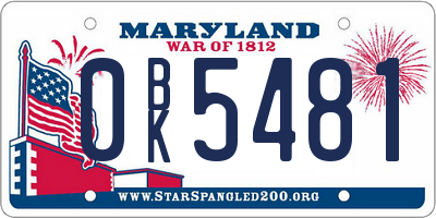 MD license plate 0BK5481