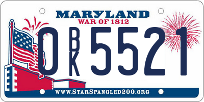 MD license plate 0BK5521