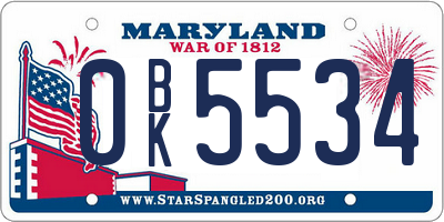 MD license plate 0BK5534