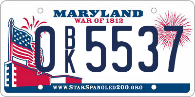 MD license plate 0BK5537