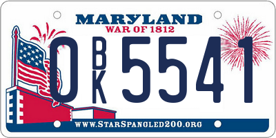 MD license plate 0BK5541