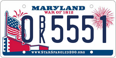 MD license plate 0BK5551