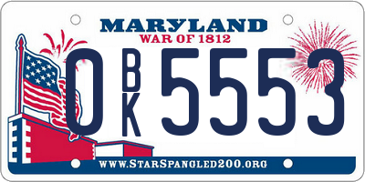 MD license plate 0BK5553