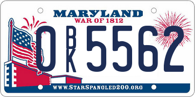 MD license plate 0BK5562