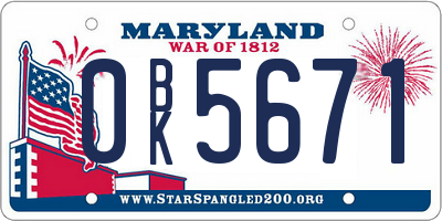 MD license plate 0BK5671