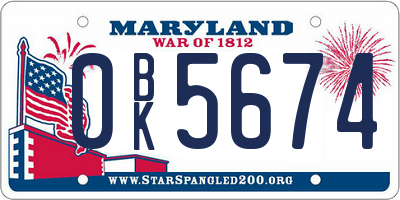 MD license plate 0BK5674