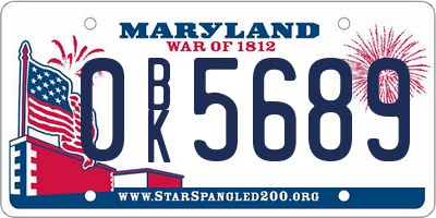 MD license plate 0BK5689