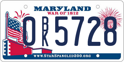 MD license plate 0BK5728