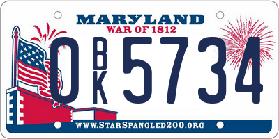 MD license plate 0BK5734