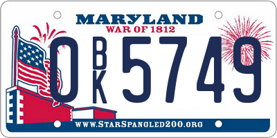 MD license plate 0BK5749