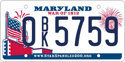 MD license plate 0BK5759
