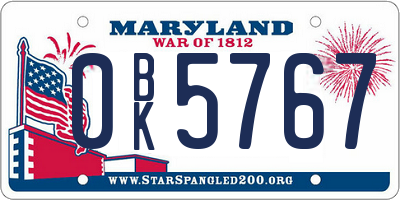 MD license plate 0BK5767