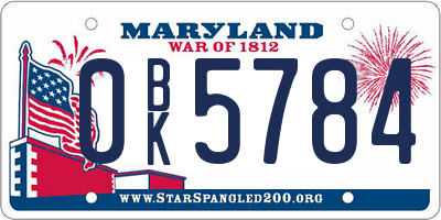 MD license plate 0BK5784