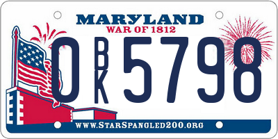 MD license plate 0BK5798