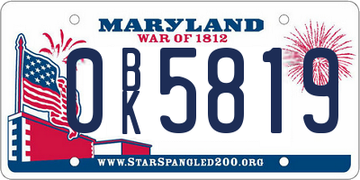 MD license plate 0BK5819