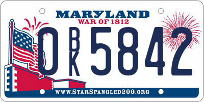 MD license plate 0BK5842