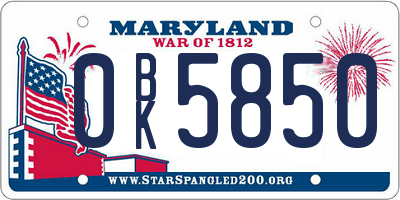 MD license plate 0BK5850