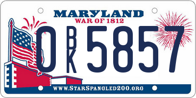 MD license plate 0BK5857