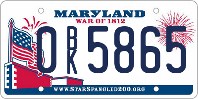 MD license plate 0BK5865