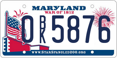 MD license plate 0BK5876