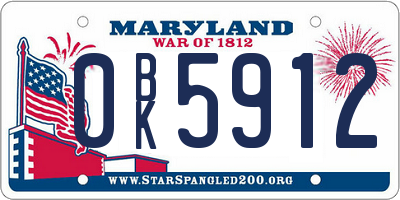 MD license plate 0BK5912