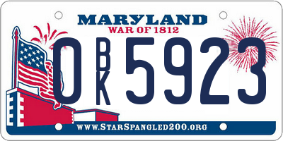 MD license plate 0BK5923