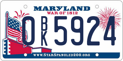 MD license plate 0BK5924