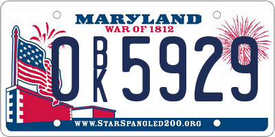 MD license plate 0BK5929