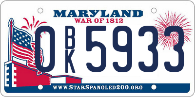 MD license plate 0BK5933