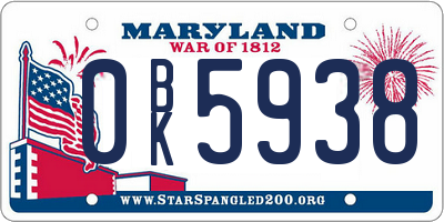MD license plate 0BK5938