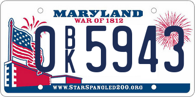 MD license plate 0BK5943