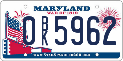 MD license plate 0BK5962