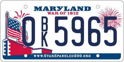 MD license plate 0BK5965