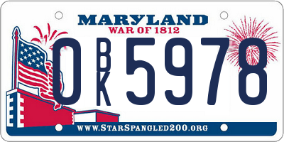 MD license plate 0BK5978