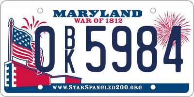 MD license plate 0BK5984