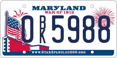 MD license plate 0BK5988