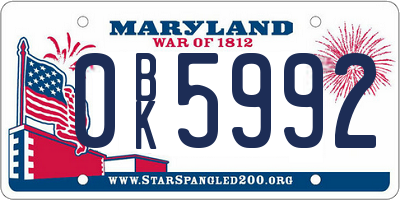 MD license plate 0BK5992