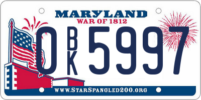 MD license plate 0BK5997