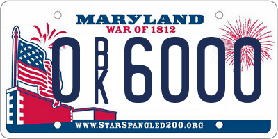 MD license plate 0BK6000