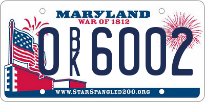 MD license plate 0BK6002
