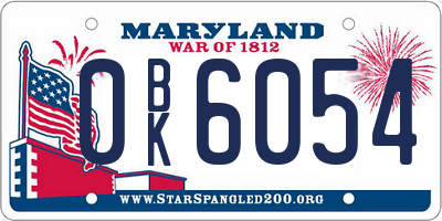 MD license plate 0BK6054
