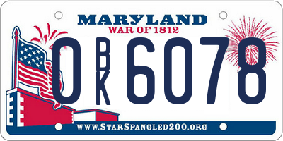 MD license plate 0BK6078